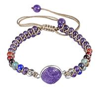 mookaitedecor Heilstein Baum des Lebens Armband für Damen und Herren, 4mm 7 Chakra Perlen Einstellbare Doppelt Geflochtenes Armbänder für Yoga Heilung Reiki, Amethyst Stein