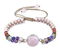 mookaitedecor Heilstein Baum des Lebens Armband für Damen und Herren, 4mm 7 Chakra Perlen Einstellbare Doppelt Geflochtenes Armbänder für Yoga Heilung Reiki, Rosenquarz Stein