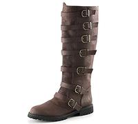 Mooke Mittelalterliche Lederstiefel Mit 7 Schnalle, Herren Steampunk Stiefel Knielang Schnürschuhe SCA LARP Reitkostüm Stiefel Für Cosplay,Braun,40
