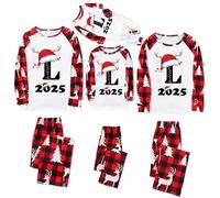 Moollyfox Familie Weihnachten Eltern-Kind Pyjama Set mit 26 Buchstaben Matching Schlafanzug Fotoshooting Damen Herren Kinder Jungen Mädchen Baby Schlafanzug Herren L L