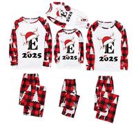 Moollyfox Familie Weihnachten Eltern-Kind Pyjama Set mit 26 Buchstaben Matching Schlafanzug Fotoshooting Damen Herren Kinder Jungen Mädchen Baby Schlafanzug Herren E XL