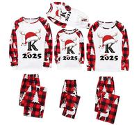 Moollyfox Familie Weihnachten Eltern-Kind Pyjama Set mit 26 Buchstaben Matching Schlafanzug Fotoshooting Damen Herren Kinder Jungen Mädchen Baby Schlafanzug Herren K M