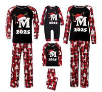 Moollyfox Familie Weihnachten Pyjama Set mit 26 Buchstaben Matching Schlafanzug Paar Fotoshooting Damen Herren Kinder Jungen Mädchen Baby Schlafanzug Outfit Damen M M