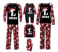 Moollyfox Familie Weihnachten Pyjama Set mit 26 Buchstaben Matching Schlafanzug Paar Fotoshooting Damen Herren Kinder Jungen Mädchen Baby Schlafanzug Outfit Kinder L 10-11 Jahre
