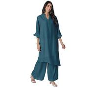 Moomaya Einfarbiges Kurta Mit Puffärmeln In Off-White Und Ausgestellten Palazzo-Hosen Für Damen