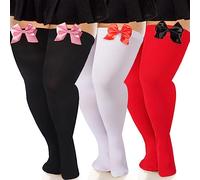 Moon Wood 3 Paar Overknees Strümpfe Damen 55 DEN Oberschenkelhohe Strümpfe Sexy Thigh Highs Stockings smit Schleife Rutschfestem Silicone Große Größen