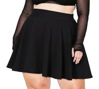 Moon Wood Damen Basic Mini Schwarz Skater Rock Stretch Hohe Taille Lässig Faltenrock Ausgestellt Pull On Skirt Röcke Große Größen, L