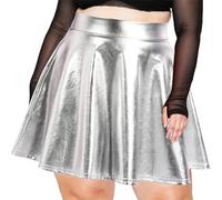 Moon Wood Damen Metallischer Glitzer Mini Rock Ausgestellter Faltenrock Elastische Taille Pull On Glitzerrock Weiß XL