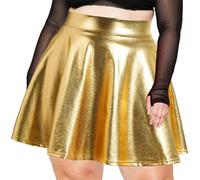Moon Wood Damen Metallischer Glitzer Mini Rock Ausgestellter Faltenrock Elastische Taille Pull On Glitzerrock Gold 3XL