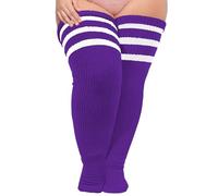Moon Wood Damen Plus Size Extra Lange Socken Overknee Strümpfe Überknie Kniestrümpfe Thigh High Socks Soft Thermo Oberschenkelhohe Socken mit Garter Lila Weiß