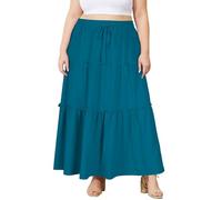 Moon Wood Maxi Rock Damen Lang Stretch Hohe Taille Langer Rock Basic Sommer Long Maxi Skirt mit Taschen Große Größen Pfauenblau XL
