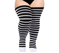 Moon Wood Overknee Strümpfe Damen Thigh Highs Extra Lang Overknees kniestrümpfe Damen Baumwoll Oberschenkelhohe Socken Lang StiefelStrümpfe Große Größen Schwarz & Weiß