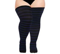 Moon Wood Overknee Strümpfe Damen Thigh Highs Extra Lang Overknees kniestrümpfe Damen Baumwoll Oberschenkelhohe Socken Lang StiefelStrümpfe Große Größen Schwarz & Blau