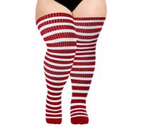 Moon Wood Overknee Strümpfe Damen Thigh Highs Extra Lang Overknees kniestrümpfe Damen Baumwoll Oberschenkelhohe Socken Lang StiefelStrümpfe Große Größen Rot & Weiß