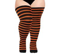 Moon Wood Overknee Strümpfe Damen Thigh Highs Extra Lang Overknees kniestrümpfe Damen Baumwoll Oberschenkelhohe Socken Lang StiefelStrümpfe Große Größen Schwarz & Kürbisorange