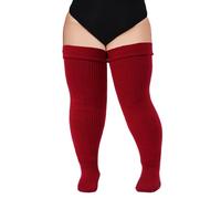 Moon Wood Plus Size Overknees Strümpfe Damen Extra Lange Überknie Kniestrümpfe Damen Thigh High Socks Soft Warme Stulpen mit Garter Große Größe Weinrot