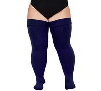 Moon Wood Plus Size Overknees Strümpfe Damen Extra Lange Überknie Kniestrümpfe Damen Thigh High Socks Soft Warme Stulpen mit Garter Große Größe Marineblau