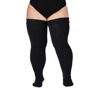 Moon Wood Plus Size Overknees Strümpfe Damen Extra Lange Überknie Kniestrümpfe Damen Thigh High Socks Soft Warme Stulpen mit Garter Große Größe Schwarz