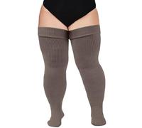 Moon Wood Plus Size Overknees Strümpfe Damen Extra Lange Überknie Kniestrümpfe Damen Thigh High Socks Soft Warme Stulpen mit Garter Große Größe Kakaobraun