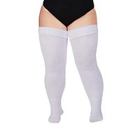 Moon Wood Plus Size Overknees Strümpfe Damen Extra Lange Überknie Kniestrümpfe Damen Thigh High Socks Soft Warme Stulpen mit Garter Große Größe Weiß