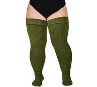 Moon Wood Plus Size Overknees Strümpfe Damen Extra Lange Überknie Kniestrümpfe Damen Thigh High Socks Soft Warme Stulpen mit Garter Große Größe Olivgrün
