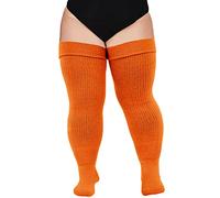Moon Wood Plus Size Overknees Strümpfe Damen Extra Lange Überknie Kniestrümpfe Damen Thigh High Socks Soft Warme Stulpen mit Garter Große Größe Kupferorange