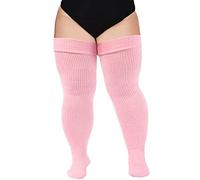 Moon Wood Plus Size Overknees Strümpfe Damen Extra Lange Überknie Kniestrümpfe Damen Thigh High Socks Soft Warme Stulpen mit Garter Große Größe Babyrosa
