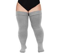 Moon Wood Plus Size Overknees Strümpfe Damen Extra Lange Überknie Kniestrümpfe Damen Thigh High Socks Soft Warme Stulpen mit Garter Große Größe Grau