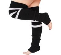 Moon Wood Schwarz Stulpen damen Langer Gestrickt Beinstulpen Winter Leg Warmers Overknees Stiefel Socken mit Strapsgürtel Große Größe