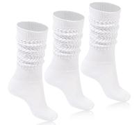 Moon Wood Slouch Socken Damen 3 Weiß Paare Kniestrümpfe Extra lange Baumwolle stricken Knie hoch dick Scrunch Socken Schuhgröße 36-42