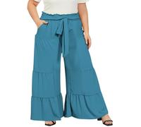 Moon Wood Sommerhose Damen Leicht Weite Palazzo Hose Hohe Taille Stoffhosen mit Taschen Türkis XL