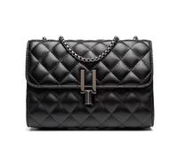 MOONDAME Damen Schwarz Gesteppte Umhängetasche PU Leder Kettenriemen Casual Shopping Handtasche