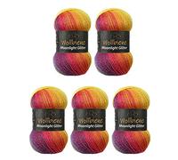 Moonlight 5 x 100g Glitter Batik Simli Wolle zum Stricken und Häkeln mit 20% Wolle Metallic Farbverlauf Glitzer (2600 Rainbow)