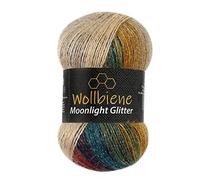 Moonlight Glitter Batik Simli 100g Strickwolle zum Stricken und Häkeln - 20% Wolle, Metallic-Wolle, Türkische Farbverlaufswolle mit Glitzer (3050 Kastanie Ocker Grün)