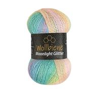 Moonlight Glitter Batik Simli 100g Strickwolle zum Stricken und Häkeln - Metallic-Wolle mit Farbverlauf und Glitzer (2900 grün rosa gelb pastell)