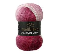 Moonlight Glitter Batik Simli 100g Strickwolle zum Stricken und Häkeln - Metallic-Wolle mit Farbverlauf und Glitzer (5300 beere weiß)