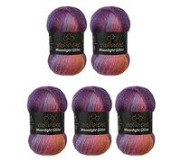 Moonlight Glitter Batik Simli 5 x 100g Strickwolle 500 Gramm Wolle zum Stricken und Häkeln 20% Metallic-Wolle türkische Farbverlaufswolle Glitzerwolle (5600 lila beere orange)