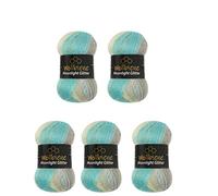Moonlight Glitter Batik Simli 5 x 100g Strickwolle 500 Gramm Wolle zum Stricken und Häkeln 20% Wolle Metallic-Wolle türkische Wolle Farbverlaufswolle Glitzerwolle (4050 türkis grau beige)