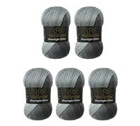 Moonlight Glitter Batik Simli 5 x 100g Strickwolle 500g Wolle zum Stricken und Häkeln 20% Metallic-Wolle türkische Farbverlaufswolle Glitzerwolle (5000 schwarz grau weiß)