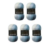 Moonlight Glitter Batik Simli 5 x 100g Strickwolle 500g Wolle zum Stricken und Häkeln 20% Metallic-Wolle türkische Farbverlaufswolle Glitzerwolle (5500 blau weiß)