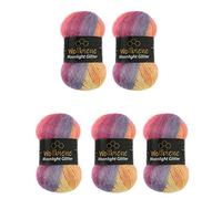Moonlight Glitter Batik Simli 5 x 100g Strickwolle 500g Wolle zum Stricken und Häkeln 20% Metallic-Wolle türkische Farbverlaufswolle Glitzerwolle (3000 regenbogen pastell)