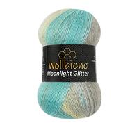Moonlight Glitter Batik Simli Strickwolle 100g, 20% Wolle Metallic Türkis Grau Beige (4050)