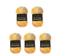 Moonlight Glitter Batik Simli Strickwolle 500g - 5x100g Zum Stricken und Häkeln - 20% Wolle, Metallic, Türkisch, Farbverlauf, Glitzer (4000 Orange Gelb Grau)