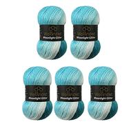 Moonlight Glitter Batik Simli 5 x 100g Strickwolle 500 Gramm Wolle zum Stricken und Häkeln 20% Wolle Metallic-Wolle türkische Wolle Farbverlaufswolle Glitzerwolle (5200 petrol türkis weiß)