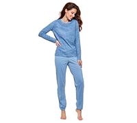Moonline nightwear Moderner und bequemer Damen Pyjama/Shorty, mit weicher Baumwolle, Verschiedene Modelle (XL (48/50), blau-Gemustert)