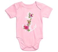 MoonWorks Baby-Body Blumen Anker Flower Anchor Watercolor kurzarm Bio-Baumwolle Onesie Rosa 0-3 Monate