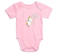 MoonWorks Baby-Body Einhorn mit Pusteblume Bio-Baumwolle kurzarm Onesie Unicorn with Dandelion Rosa 3-6 Monate