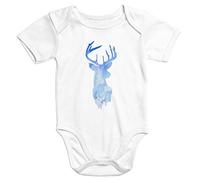 MoonWorks Baby-Body Hirsch Geweih Kopf Deer Watercolor Kurzarm Onesie Bio-Baumwolle weiß-blau 3-6 Monate