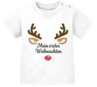 MoonWorks® Baby Body Kurzarm Rentier Rudolf Xmas Print Weihnachten Babyshirt Weihnachtsoutfit Newborn Einjährige Mädchen & Jungen Weiss 80/86 (10-15 Monate)