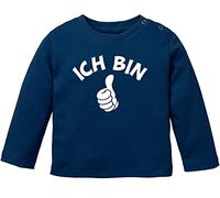 MoonWorks® Baby Langarm-Shirt 1. Geburtstag Ich bin 1 Comic-Hand Geschenk für einjähriges Kind Bio-Baumwolle blau 80/86 (10-15 Monate)